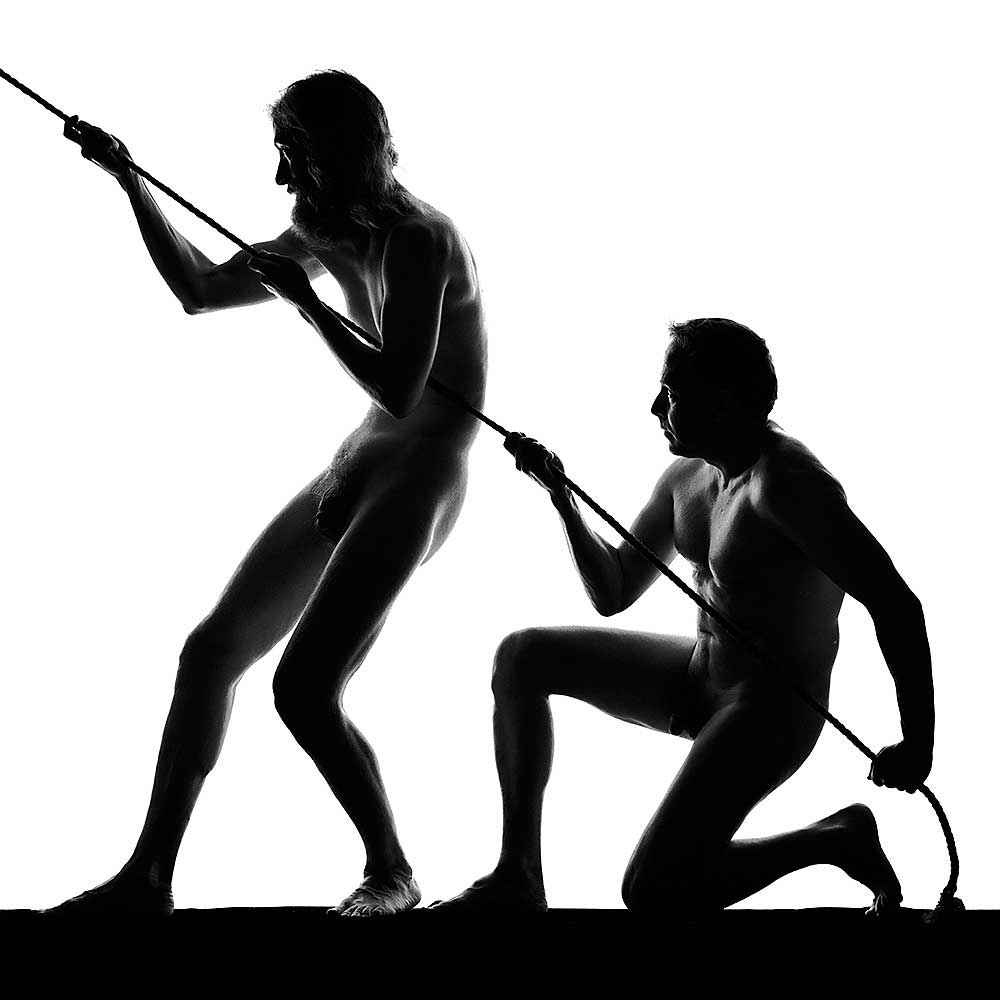 Silhouette Pair Pulling Rope